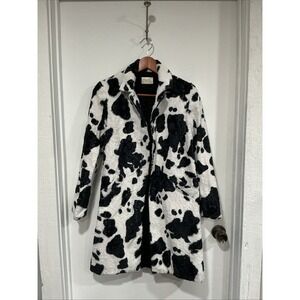 Cache Black White Cow Print Faux Fur Coat Jacket Y2K Statement Mobwife XS